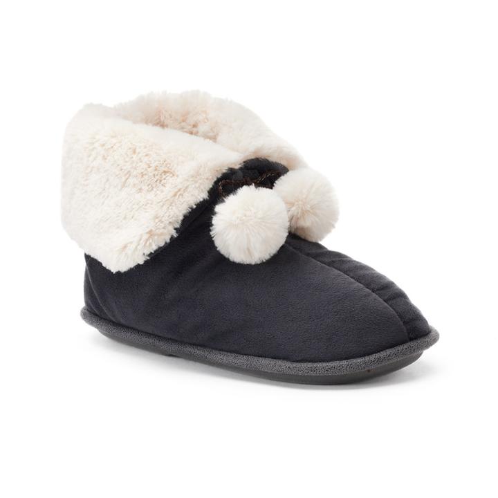 Cuddl Duds Women's Pom Pom Bootie Slippers, Size: Large, Grey