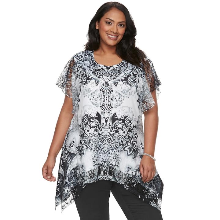 Plus Size World Unity Flutter Sleeve Sharkbite Top, Women's, Size: 2xl, Grey (charcoal)