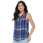Juniors' So&reg; Pleated Sleeveless Shirt, Girl's, Size: Medium, Blue