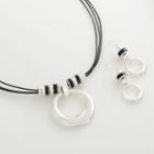 Silver Tone Circle Pendant And Drop Earring Set, Women's, Black