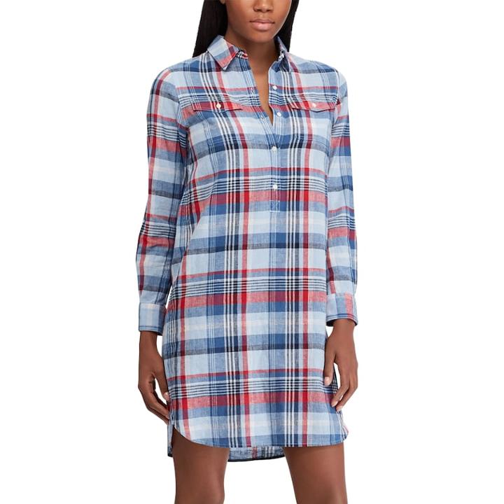 Women's Chaps Plaid Shirt Dress, Size: Small, Blue