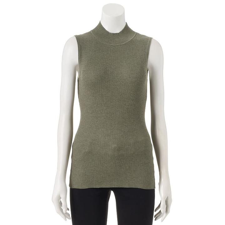 Juniors' Pink Republic Ribbed Sleeveless Mockneck Sweater, Girl's, Size: Medium, Green Oth