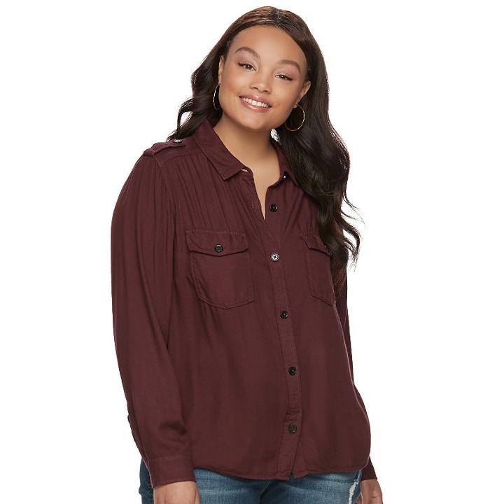 Juniors' Plus Size Mudd&reg; Solid Utility Shirt, Teens, Size: 2xl, Purple