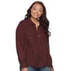 Juniors' Plus Size Mudd&reg; Solid Utility Shirt, Teens, Size: 2xl, Purple