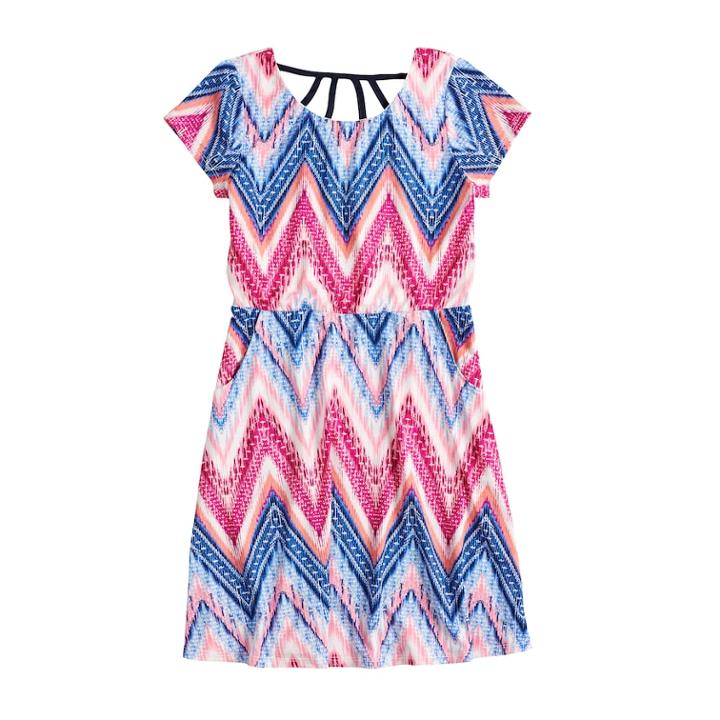 Girls 7-16 Three Pink Hearts Strappy Skater Dress, Size: 14, Dark Blue