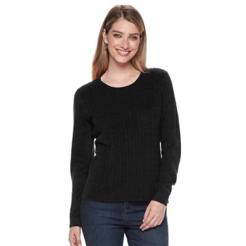 Women's Napa Valley Crewneck Cable-knit Sweater, Size: Xl, Black