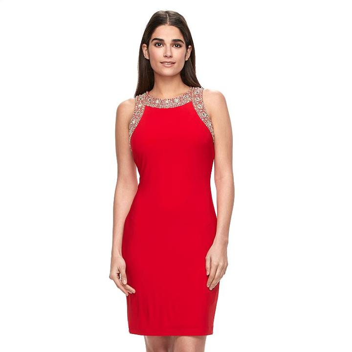 Women's Expo Embellished Sheath Dress, Size: 14, Red