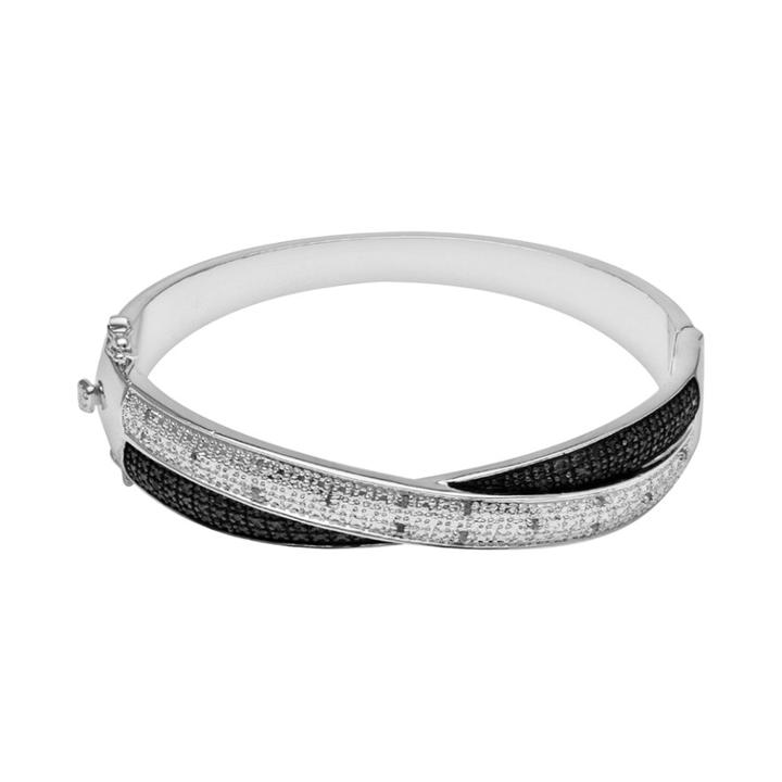 Silver Plate 1/4-ct. T.w. Black And White Diamond Bangle Bracelet, Women's, Multicolor