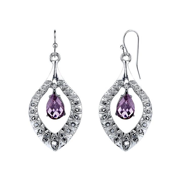 1928 Orbital Faceted Teardrop Earrings, Women's, Purple