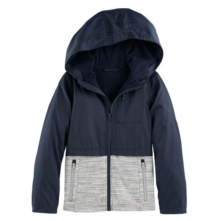 Girls 4-16 So&reg; Mixed Media Fleece Lined Rain Jacket, Size: 4-5, Blue (navy)
