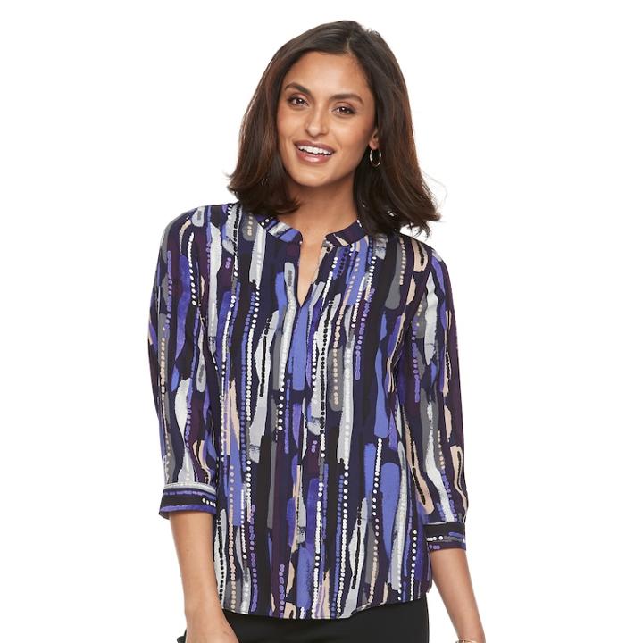 Women's Dana Buchman Printed Splitneck Top, Size: Medium, Med Purple