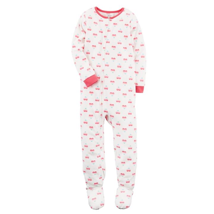 Girls 4-14 Carter's Patterned Fleece Footed Pajamas, Size: 5, White