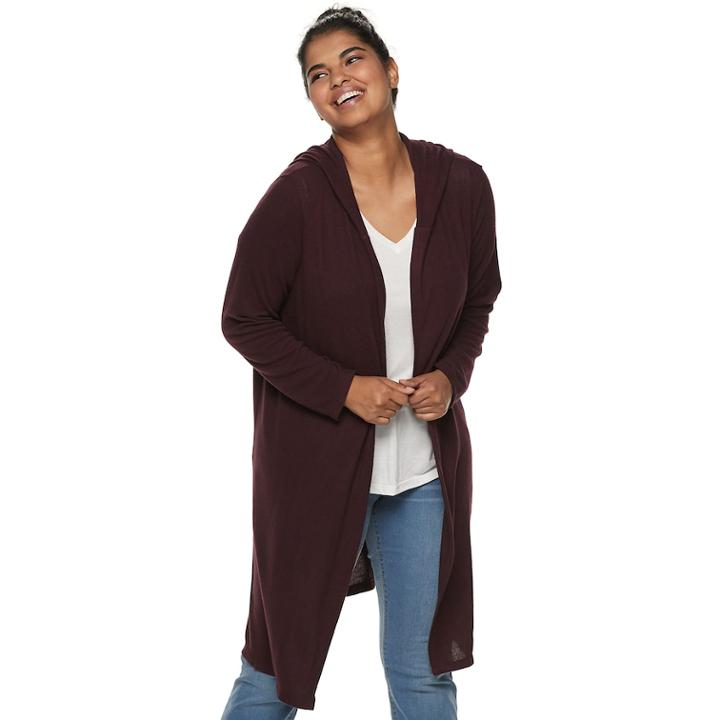Juniors' Plus Size Iz Byer Hooded Duster Cardigan, Teens, Size: 2xl, Drk Purple