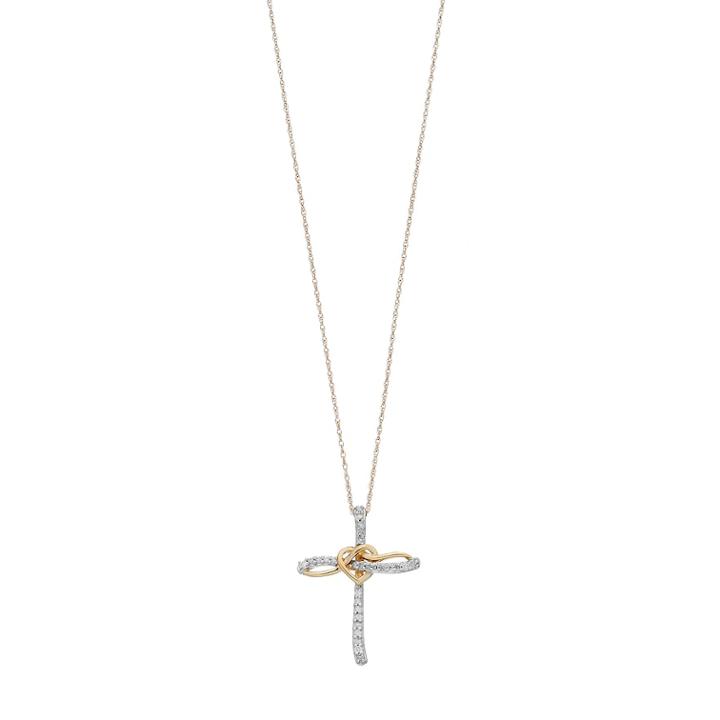 10k Gold 1/10 Carat T.w. Diamond Cross Pendant Necklace, Women's, Size: 18, White