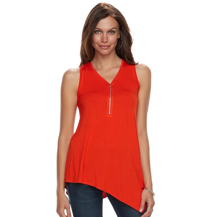 Women's Apt. 9&reg; Asymmetrical Zipper Accent Tank, Size: Small, Drk Orange