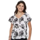 Juniors' Grayson Threads Floral Flutter Sleeve Top, Teens, Size: Small, White