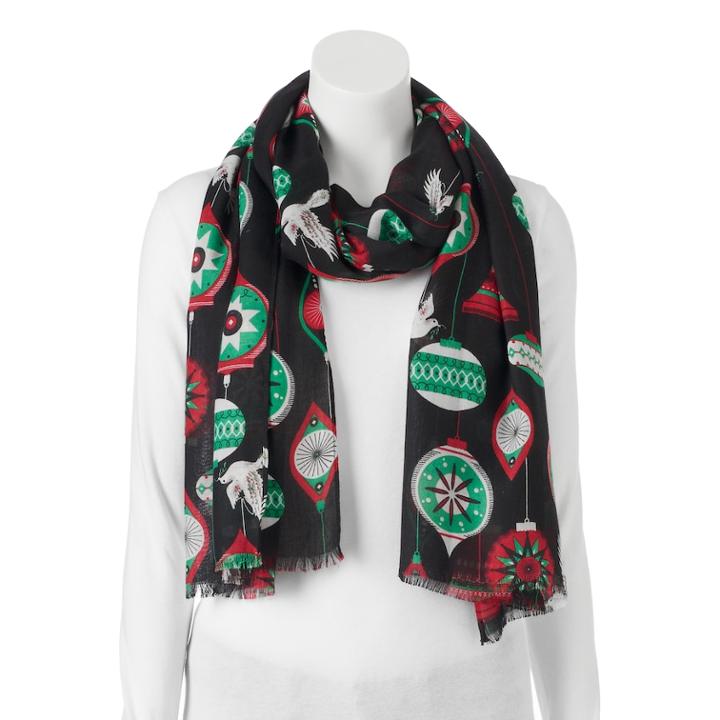 Apt. 9&reg; Christmas Ornaments Pashmina Oblong Scarf, Women's, Black