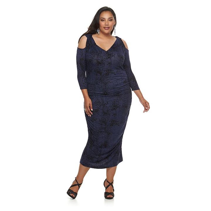 Plus Size Jennifer Lopez Ruched Cold-shoulder Sheath Dress, Women's, Size: 2xl, Dark Blue