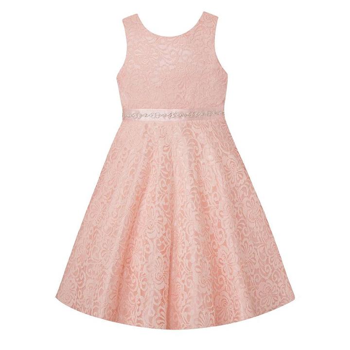 Girls 7-16 American Princess Rhinestone Waist Lace A-lined Dress, Girl's, Size: 12, Orange Oth