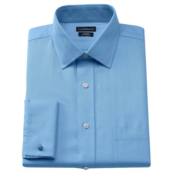 Men's Croft & Barrow&reg; Classic-fit Herringbone French Cuff No Iron Spread-collar Dress Shirt, Size: 14.5-32/33, Dark Blue