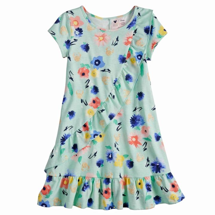 Disney's Minnie Mouse Girls 4-7 Floral Ruffle Front Dress By Jumping Beans&reg;, Size: 4, Lt Green