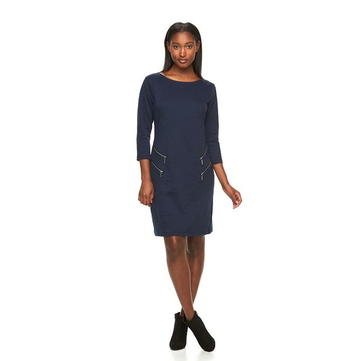 Women's Nina Leonard Embellished Ponte Sheath Dress, Size: Medium, Dark Blue