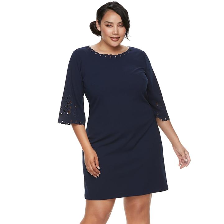 Plus Size Chaya Lazer Cut Shift Dress, Women's, Size: 18 W, Blue (navy)