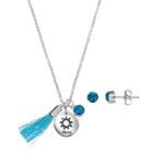 Silver Plated Shine Tassel Charm Pendant & Crystal Stud Earring Set, Women's, Size: 18, Blue