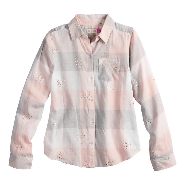 Girls 7-16 & Plus Size So&reg; Plaid Button-down Shirt, Size: 14, Light Pink
