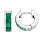Lab-created Emerald Sterling Silver Huggie Hoop Earrings, Women's, Green