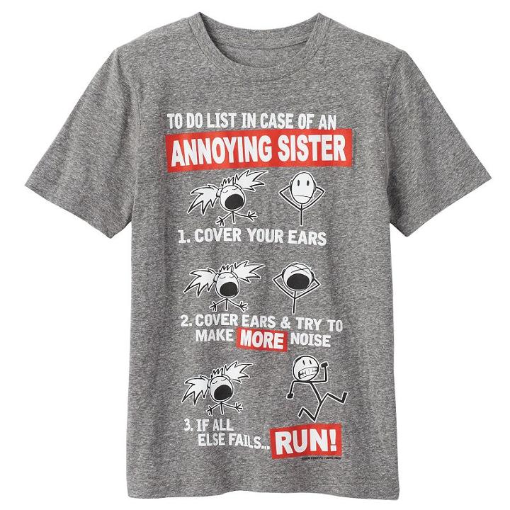 Boys 8-20 Annoying Sister List Tee, Boy's, Size: Xl, Grey