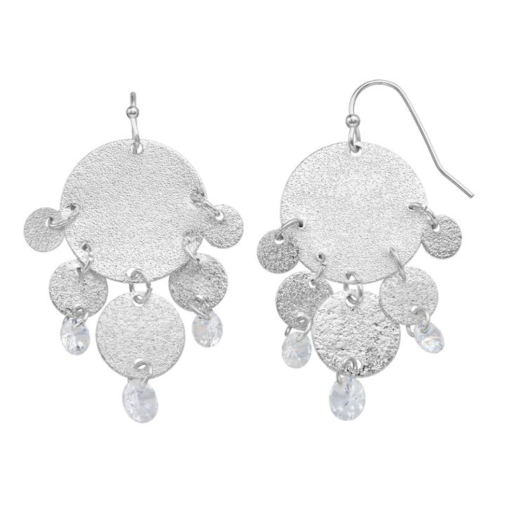 Lc Lauren Conrad Nickel Free Textured Disc Drop Earrings, Women's, Silver