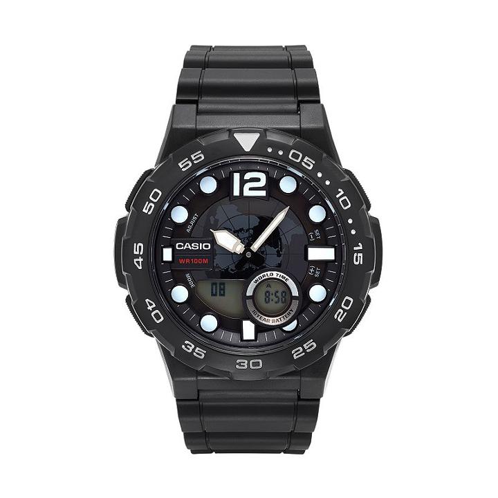 Casio Men's Telememo World Time Analog-digital Watch - Aeq100w-1avcf, Black