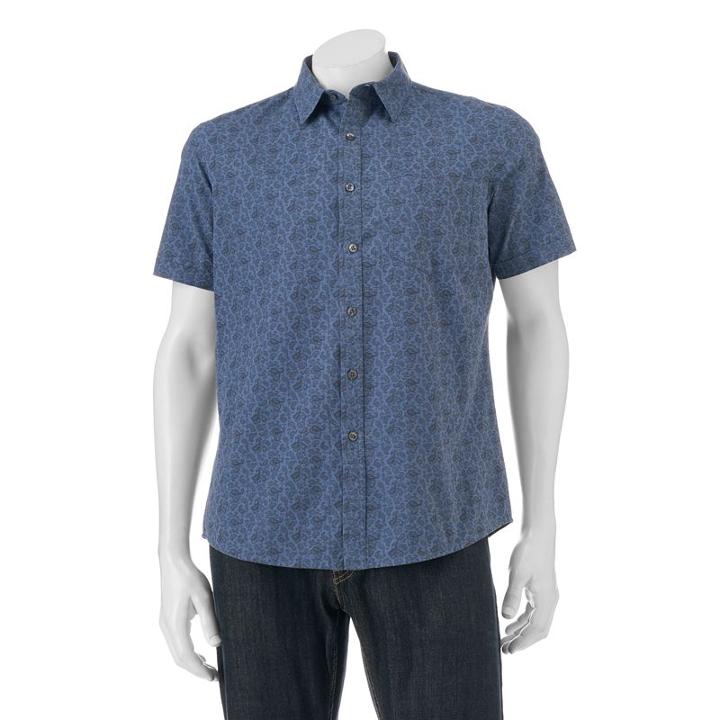 Men's Apt. 9&reg; Slim-fit Patterned Stretch Button-down Shirt, Size: Large Slim, Blue