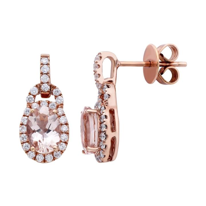 10k Rose Gold Morganite 1/3 Carat T.w. Diamond Oval Drop Earrings, Women's, Pink