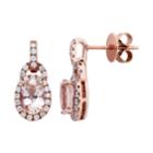10k Rose Gold Morganite 1/3 Carat T.w. Diamond Oval Drop Earrings, Women's, Pink