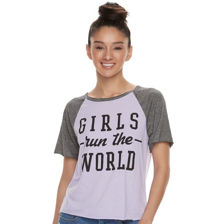 Juniors' Burnout Girls Run The World Graphic Tee, Size: Xxl, Purple