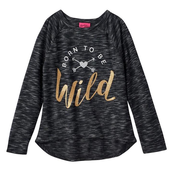 Girls 4-6x Born To Be Wild Slubbed Tee, Girl's, Size: 6, Grey (charcoal)