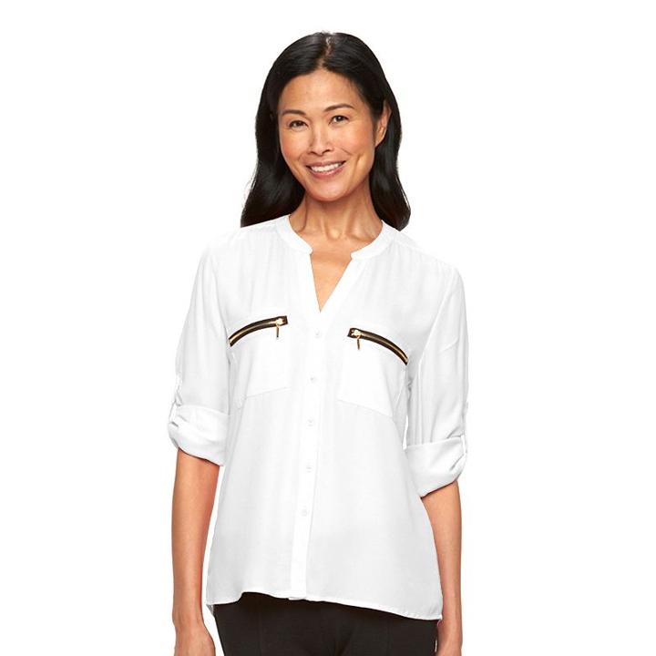 Harve Benard Hillary Georgette Zipper Blouse - Women's, Size: Small, White Oth
