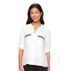 Harve Benard Hillary Georgette Zipper Blouse - Women's, Size: Small, White Oth