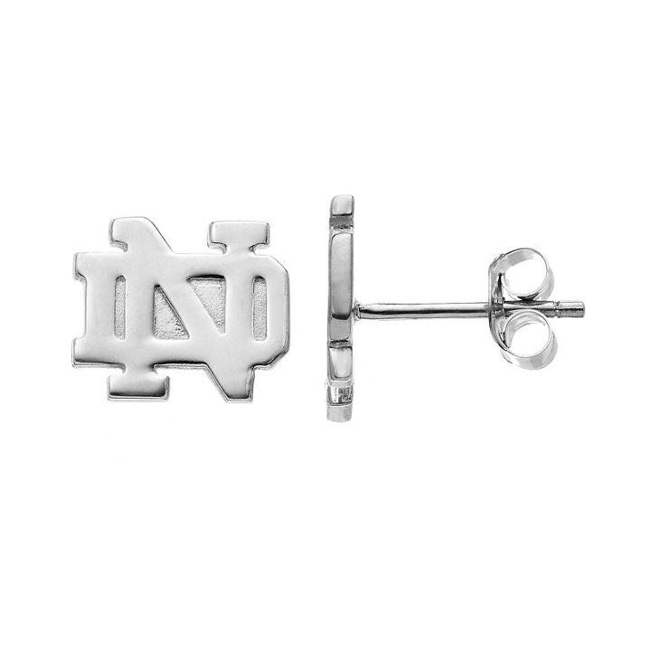 Dayna U Notre Dame Fighting Irish Sterling Silver Logo Stud Earrings, Women's, Grey