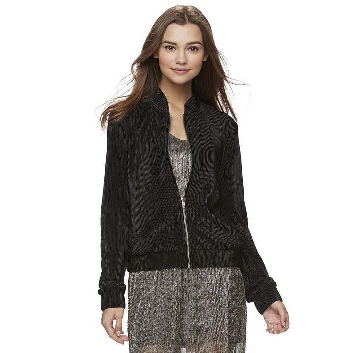 Juniors' Jolie Vie Pleated Bomber Jacket, Girl's, Size: Small, Black