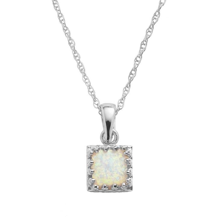 Tiara Sterling Silver Lab-created Opal Square Pendant, Women's, Size: 18, White