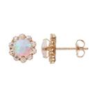 Gold 'n' Ice 10k Gold Simulated White Opal & Cubic Zirconia Halo Stud Earrings, Women's, Red