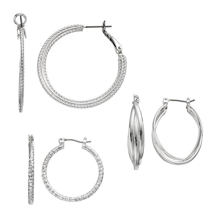 Jennifer Lopez Silver Tone Hoop Earring Set, Women's