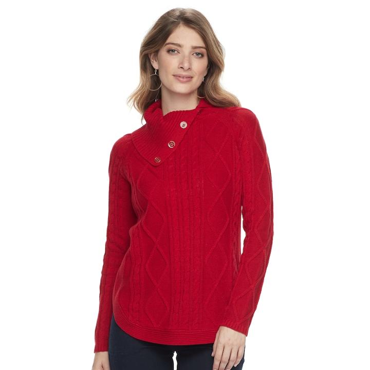 Women's Croft & Barrow&reg; Cable-knit Splitneck Sweater, Size: Small, Med Red