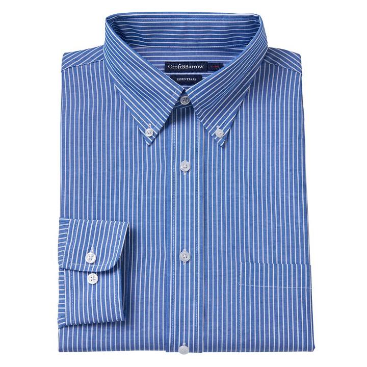 Men's Croft & Barrow&reg; Fitted Solid Easy Care Button-down Collar Dress Shirt, Size: 15-34/35, Blue