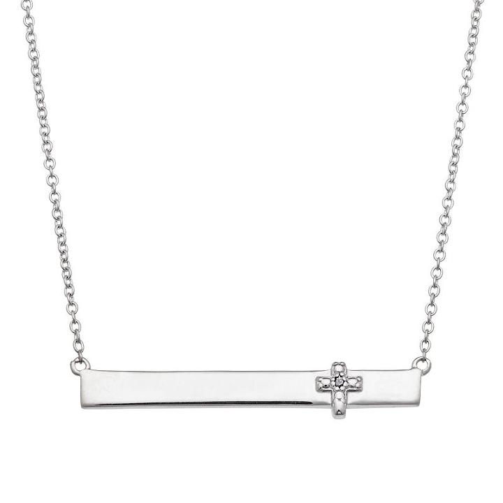 Sterling Silver Diamond Accent Cross Bar Necklace, Women's, Size: 16, Grey