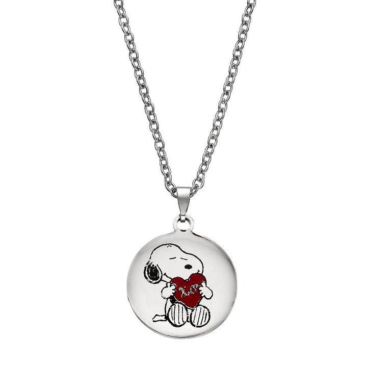 Peanuts Snoopy Kids' Stainless Steel Disc Pendant Necklace, Girl's, Red