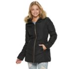 Juniors' Pink Envelope Faux-fur Puffer Jacket, Teens, Size: Medium, Black